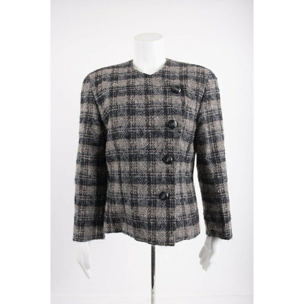 Vintage 70s Womans Pendleton Blazer Suit Jacket Size 12 Gray Plaid Tweed Wool